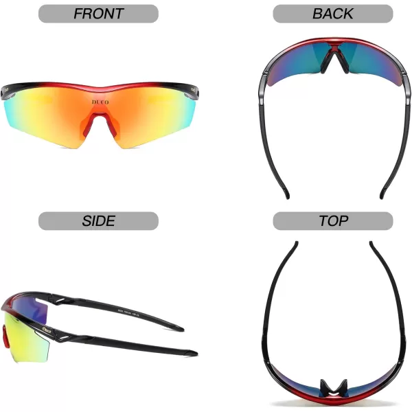 DUCO Polarized Sports Cycling Sunglasses for Men with 5 Interchangeable Lenses for Running Golf Fishing Hiking Baseball0022 Red