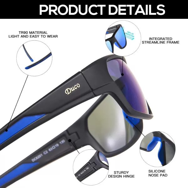 DUCO Polarized Sports Sunglasses for Men Women UV400 Protection Sun Glasses for Cycling Fishing Driving Hiking Golf 6201Blue Lens Blue Frame