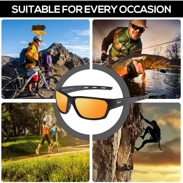 DUCO Polarized Sports Sunglasses for Men Women UV400 Protection Sun Glasses for Cycling Fishing Driving Hiking Golf 6201Orange Lens Black Frame