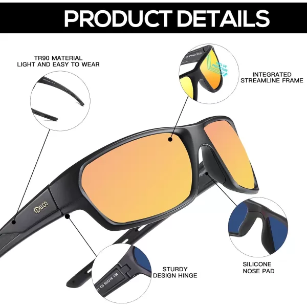 DUCO Polarized Sports Sunglasses for Men Women UV400 Protection Sun Glasses for Cycling Fishing Driving Hiking Golf 6201Orange Lens Black Frame