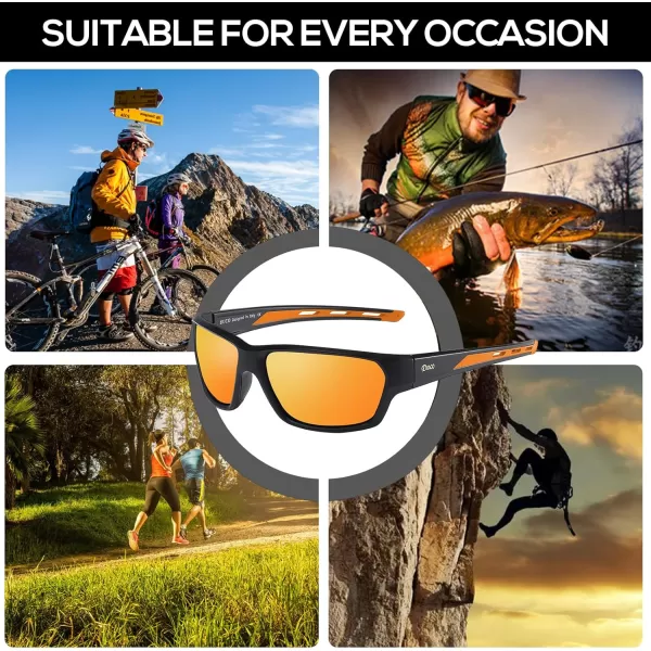 DUCO Polarized Sports Sunglasses for Men Women UV400 Protection Sun Glasses for Cycling Fishing Driving Hiking Golf 6201Orange Lens Orange Frame