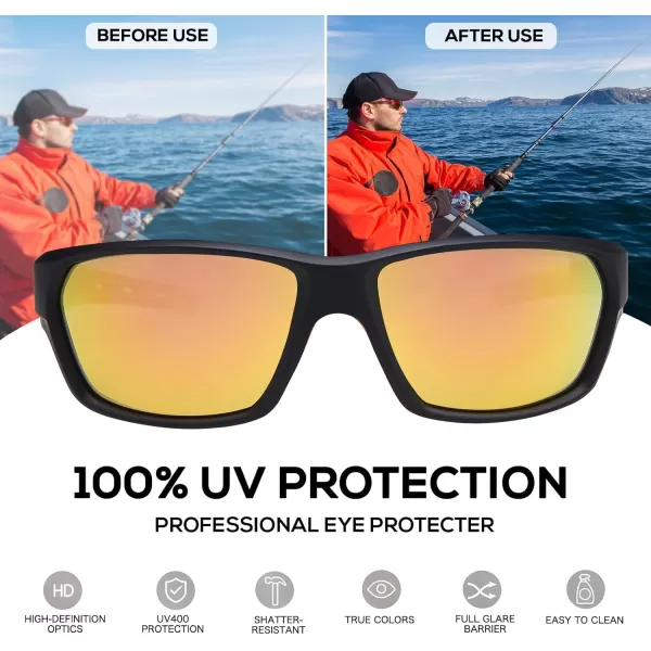 DUCO Polarized Sports Sunglasses for Men Women UV400 Protection Sun Glasses for Cycling Fishing Driving Hiking Golf 6201Orange Lens Orange Frame