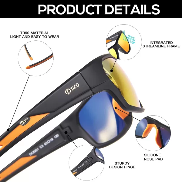 DUCO Polarized Sports Sunglasses for Men Women UV400 Protection Sun Glasses for Cycling Fishing Driving Hiking Golf 6201Orange Lens Orange Frame
