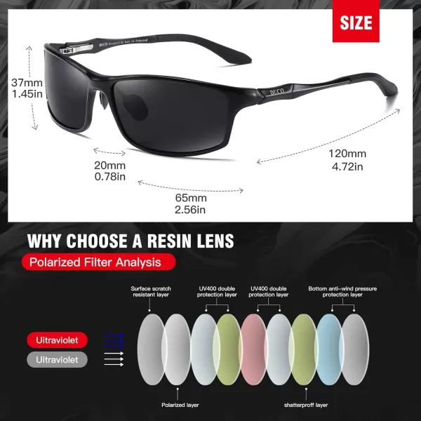 DUCO Polarized Sunglasses for Men 100 UV400 Protection Metal Frame Driving Mens Sun GlassesBlack Frame Gray Lens