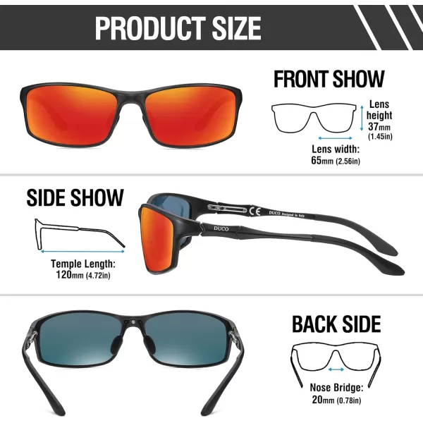 DUCO Polarized Sunglasses for Men 100 UV400 Protection Metal Frame Driving Mens Sun GlassesBlack Frame Orange Lens