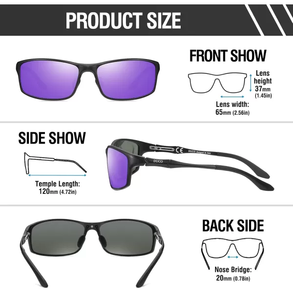 DUCO Polarized Sunglasses for Men 100 UV400 Protection Metal Frame Driving Mens Sun GlassesBlack Frame Purple Lens