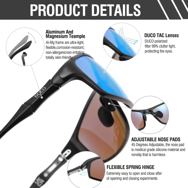 DUCO Polarized Sunglasses for Men 100 UV400 Protection Metal Frame Driving Mens Sun GlassesBlack Frame Revo Blue Lens