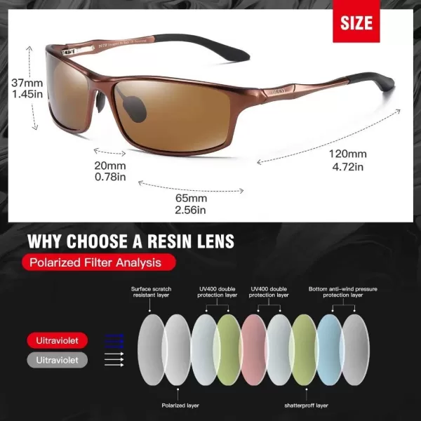 DUCO Polarized Sunglasses for Men 100 UV400 Protection Metal Frame Driving Mens Sun GlassesBrown Frame Brown Lens