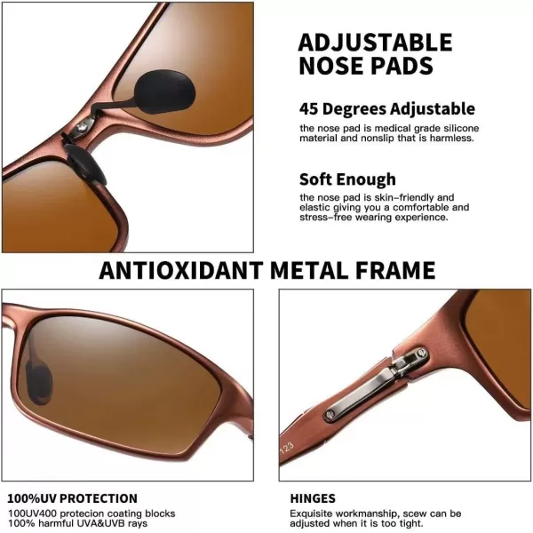 DUCO Polarized Sunglasses for Men 100 UV400 Protection Metal Frame Driving Mens Sun GlassesBrown Frame Brown Lens