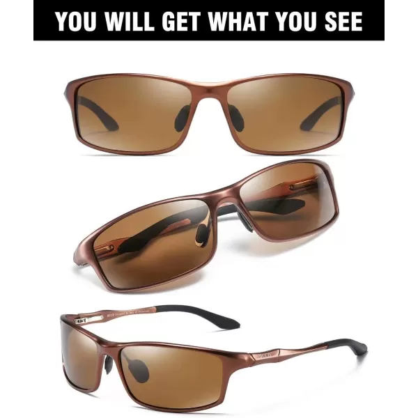 DUCO Polarized Sunglasses for Men 100 UV400 Protection Metal Frame Driving Mens Sun GlassesBrown Frame Brown Lens