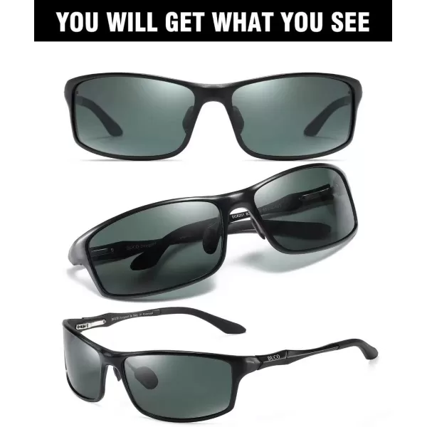 DUCO Polarized Sunglasses for Men 100 UV400 Protection Metal Frame Driving Mens Sun GlassesGreen Frame Gray Lens