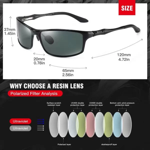 DUCO Polarized Sunglasses for Men 100 UV400 Protection Metal Frame Driving Mens Sun GlassesGreen Frame Gray Lens