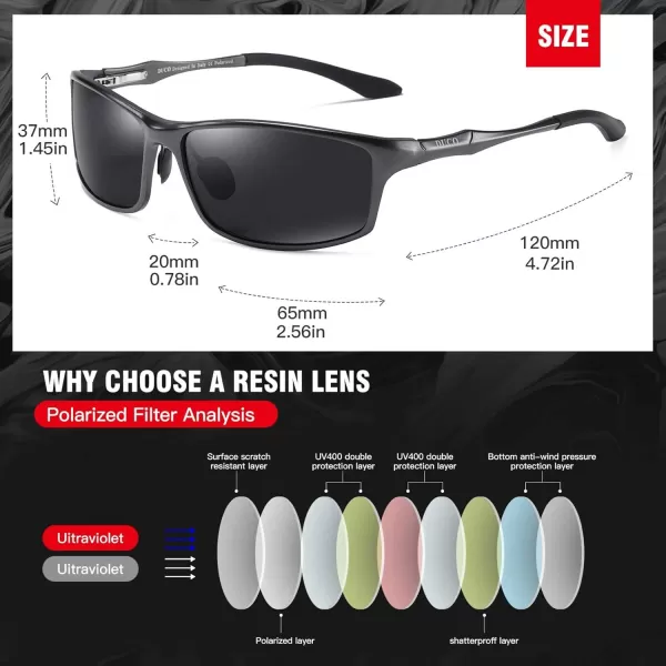 DUCO Polarized Sunglasses for Men 100 UV400 Protection Metal Frame Driving Mens Sun GlassesGunmetal Frame Gray Lens