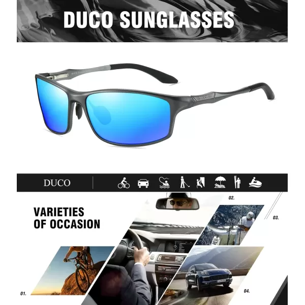 DUCO Polarized Sunglasses for Men 100 UV400 Protection Metal Frame Driving Mens Sun GlassesGunmetal Frame Revo Blue Lens