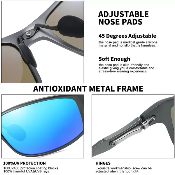 DUCO Polarized Sunglasses for Men 100 UV400 Protection Metal Frame Driving Mens Sun GlassesGunmetal Frame Revo Blue Lens
