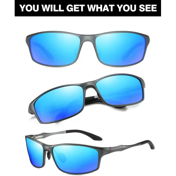 DUCO Polarized Sunglasses for Men 100 UV400 Protection Metal Frame Driving Mens Sun GlassesGunmetal Frame Revo Blue Lens