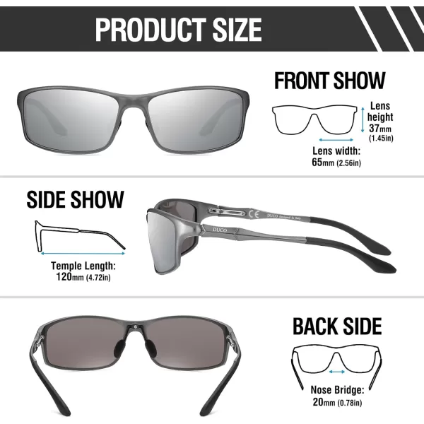 DUCO Polarized Sunglasses for Men 100 UV400 Protection Metal Frame Driving Mens Sun GlassesGunmetal Frame Silver Lens