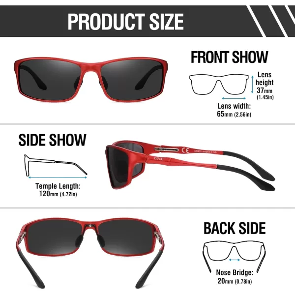 DUCO Polarized Sunglasses for Men 100 UV400 Protection Metal Frame Driving Mens Sun GlassesRed Frame Gray Lens