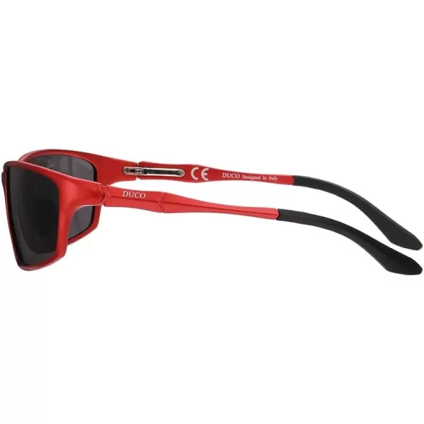 DUCO Polarized Sunglasses for Men 100 UV400 Protection Metal Frame Driving Mens Sun GlassesRed Frame Gray Lens