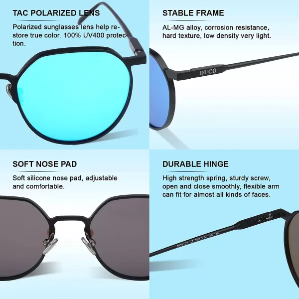 DUCO Polarized Sunglasses for Women Retro Mirrored Sun Glasses Ultralight Geometric AlMg Metal Frame with UV protection 8120Black