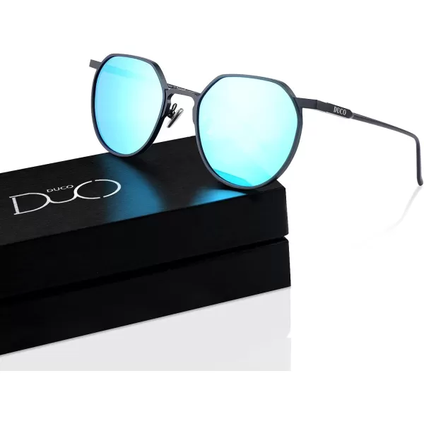 DUCO Polarized Sunglasses for Women Retro Mirrored Sun Glasses Ultralight Geometric AlMg Metal Frame with UV protection 8120Black