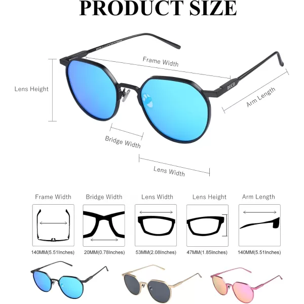 DUCO Polarized Sunglasses for Women Retro Mirrored Sun Glasses Ultralight Geometric AlMg Metal Frame with UV protection 8120Black