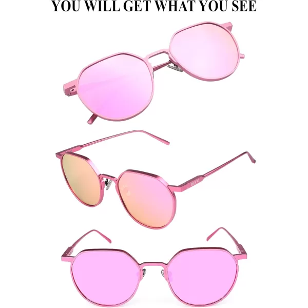 DUCO Polarized Sunglasses for Women Retro Mirrored Sun Glasses Ultralight Geometric AlMg Metal Frame with UV protection 8120Pink