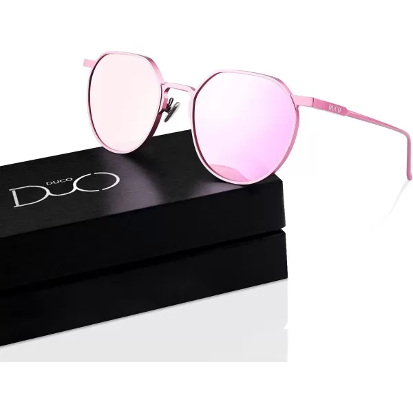 DUCO Polarized Sunglasses for Women Retro Mirrored Sun Glasses Ultralight Geometric AlMg Metal Frame with UV protection 8120Pink