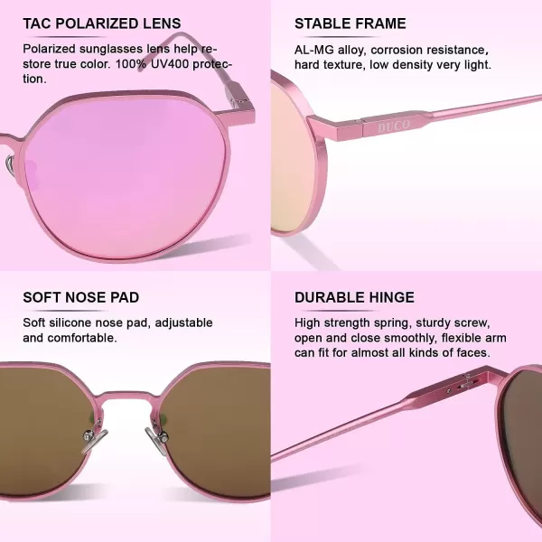 DUCO Polarized Sunglasses for Women Retro Mirrored Sun Glasses Ultralight Geometric AlMg Metal Frame with UV protection 8120Pink