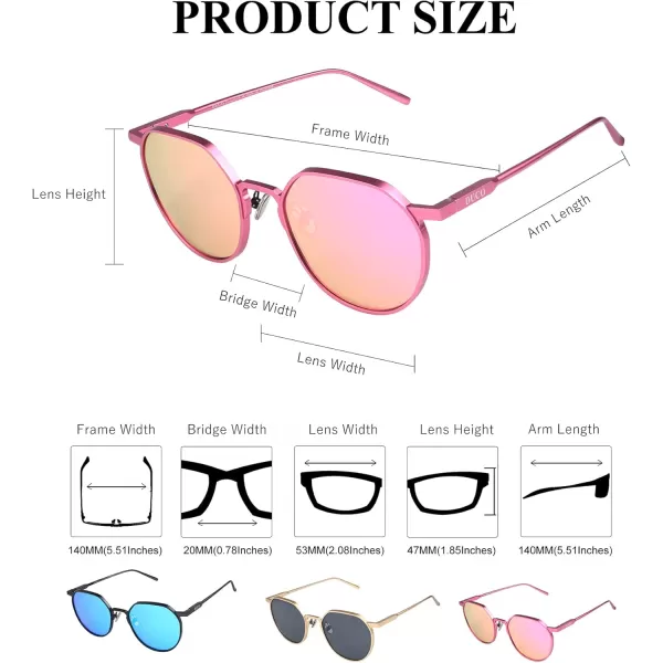 DUCO Polarized Sunglasses for Women Retro Mirrored Sun Glasses Ultralight Geometric AlMg Metal Frame with UV protection 8120Pink