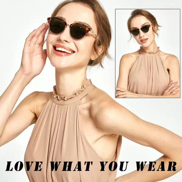 DUCO Retro Polarized Sunglasses for Women Semi Rimless Sun Glasses for Small Face Vintage Half Frame Shades 1221Brown Tortoise Frame Green Lens
