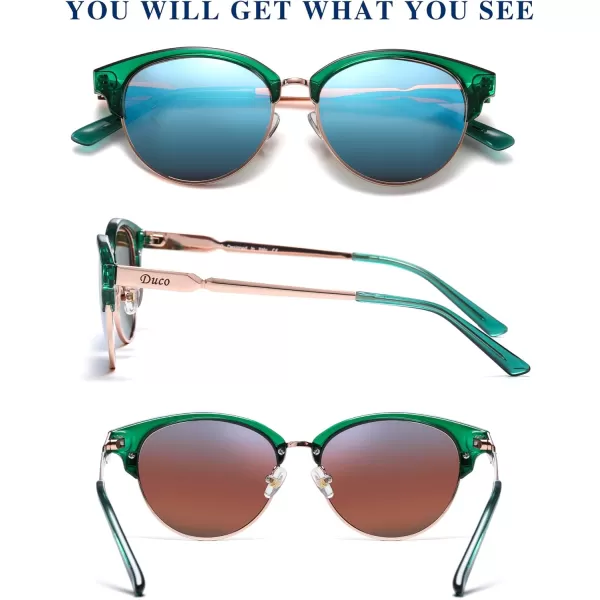 DUCO Retro Polarized Sunglasses for Women Semi Rimless Sun Glasses for Small Face Vintage Half Frame Shades 1221Green Frame Blue Lens