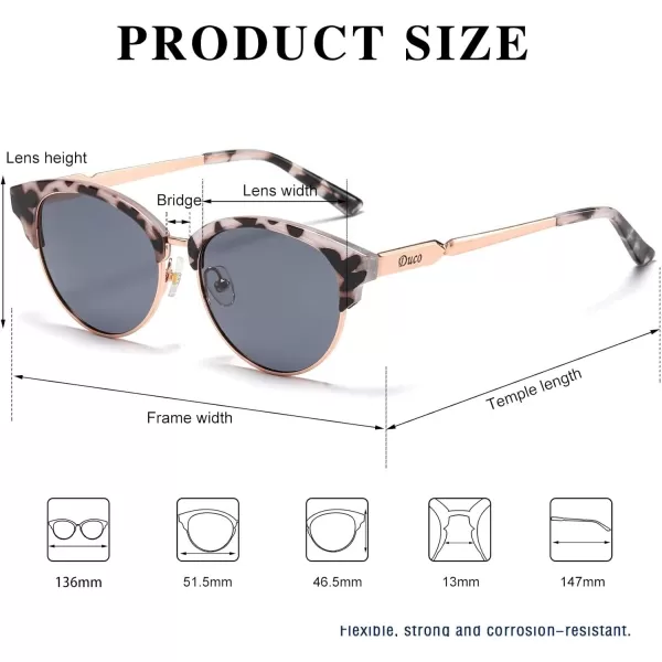 DUCO Retro Polarized Sunglasses for Women Semi Rimless Sun Glasses for Small Face Vintage Half Frame Shades 1221Grey Tortoise Frame Grey Lens