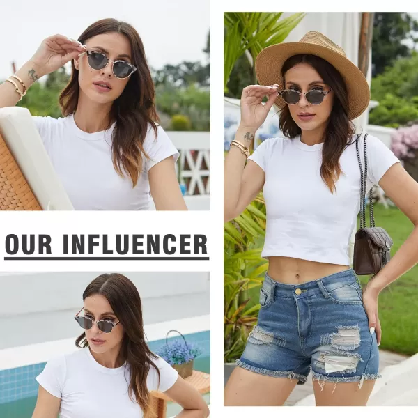 DUCO Retro Polarized Sunglasses for Women Semi Rimless Sun Glasses for Small Face Vintage Half Frame Shades 1221Grey Tortoise Frame Grey Lens