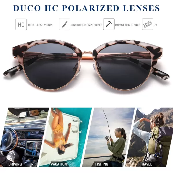 DUCO Retro Polarized Sunglasses for Women Semi Rimless Sun Glasses for Small Face Vintage Half Frame Shades 1221Grey Tortoise Frame Grey Lens
