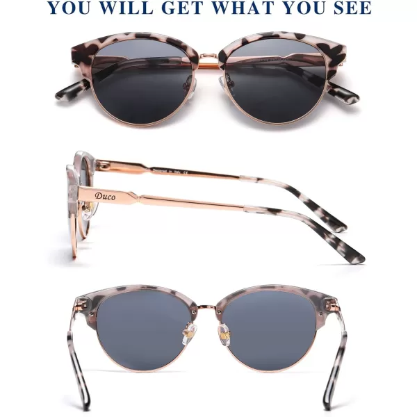 DUCO Retro Polarized Sunglasses for Women Semi Rimless Sun Glasses for Small Face Vintage Half Frame Shades 1221Grey Tortoise Frame Grey Lens