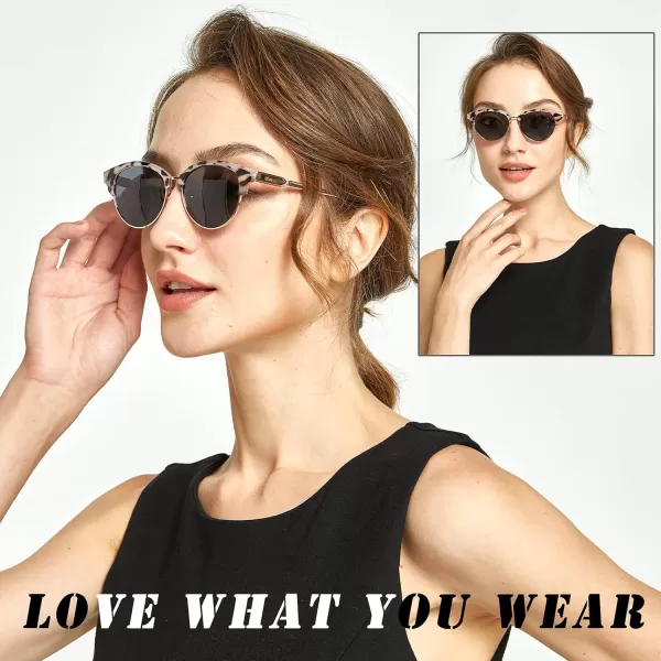 DUCO Retro Polarized Sunglasses for Women Semi Rimless Sun Glasses for Small Face Vintage Half Frame Shades 1221Grey Tortoise Frame Grey Lens