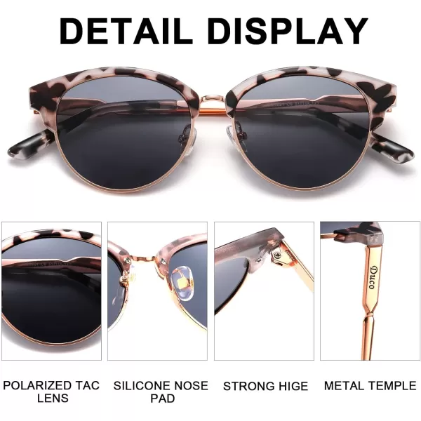 DUCO Retro Polarized Sunglasses for Women Semi Rimless Sun Glasses for Small Face Vintage Half Frame Shades 1221Grey Tortoise Frame Grey Lens