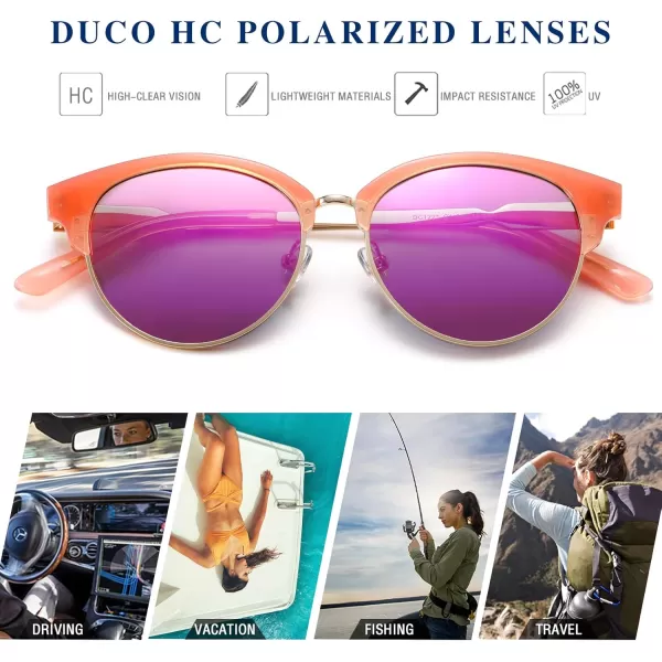 DUCO Retro Polarized Sunglasses for Women Semi Rimless Sun Glasses for Small Face Vintage Half Frame Shades 1221Pink Frame Purple Lens