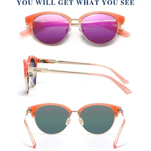 DUCO Retro Polarized Sunglasses for Women Semi Rimless Sun Glasses for Small Face Vintage Half Frame Shades 1221Pink Frame Purple Lens