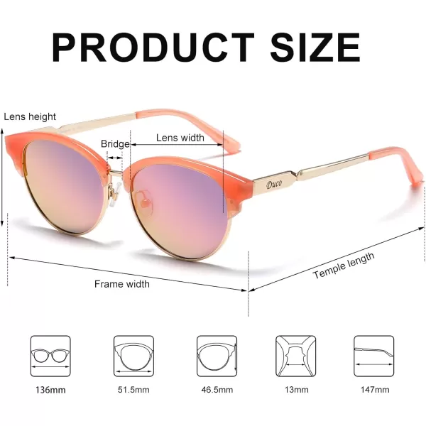 DUCO Retro Polarized Sunglasses for Women Semi Rimless Sun Glasses for Small Face Vintage Half Frame Shades 1221Pink Frame Purple Lens