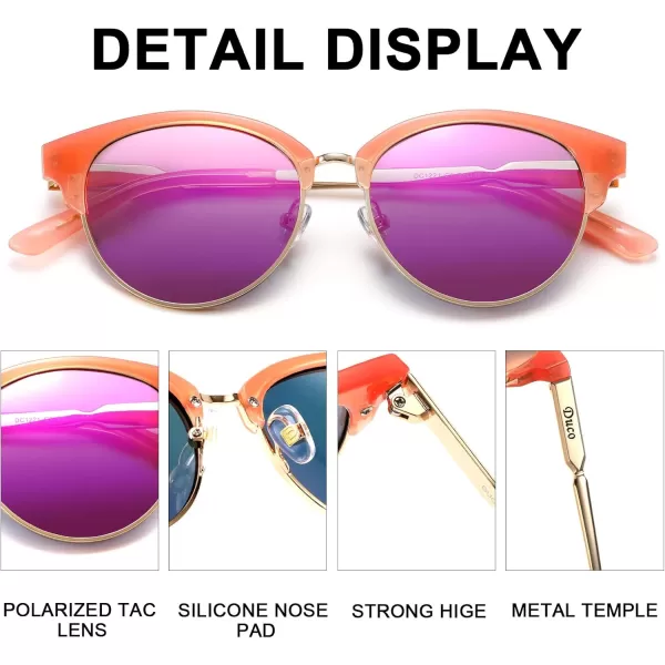 DUCO Retro Polarized Sunglasses for Women Semi Rimless Sun Glasses for Small Face Vintage Half Frame Shades 1221Pink Frame Purple Lens