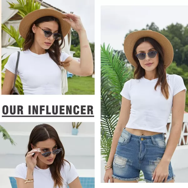 DUCO Retro Polarized Sunglasses for Women Semi Rimless Sun Glasses for Small Face Vintage Half Frame Shades 1221Transparent Blue Frame Grey Lens