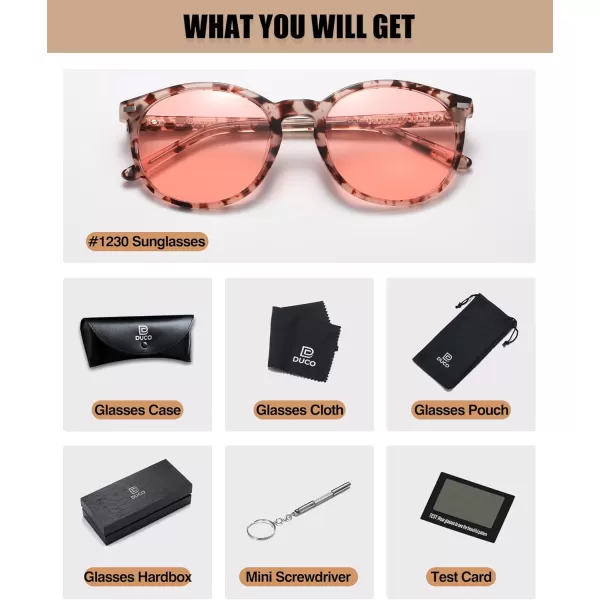 DUCO Retro Round UV400 Polarized Sunglasses for Women Men Vintage Shades Classic Acetate Trendy Fashion Sunglass DC1230