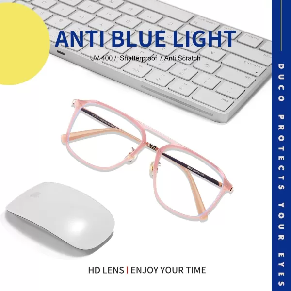 DUCO Retro Square Aviator Blue Light Glasses for Men Oversized Blue Ray Blocking Glasses Computer Glasses 70s Vintage Double Bridge Fashion Eyeglasses W022