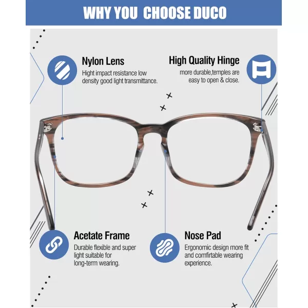 DUCO Retro Square Blue Light Glasses For Men Blue Ray Blocking Glasses Computer Gaming Glasses Nylon Lens Acetate Frame Green 8302Brown