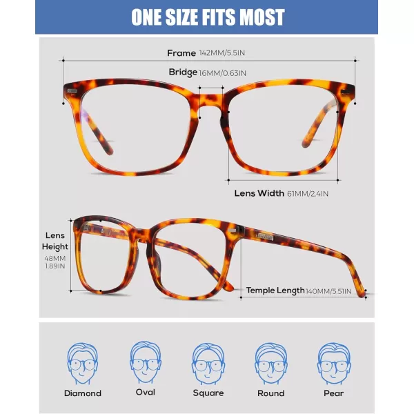 DUCO Retro Square Blue Light Glasses For Men Blue Ray Blocking Glasses Computer Gaming Glasses Nylon Lens Acetate Frame Green 8302Brown Tortoise