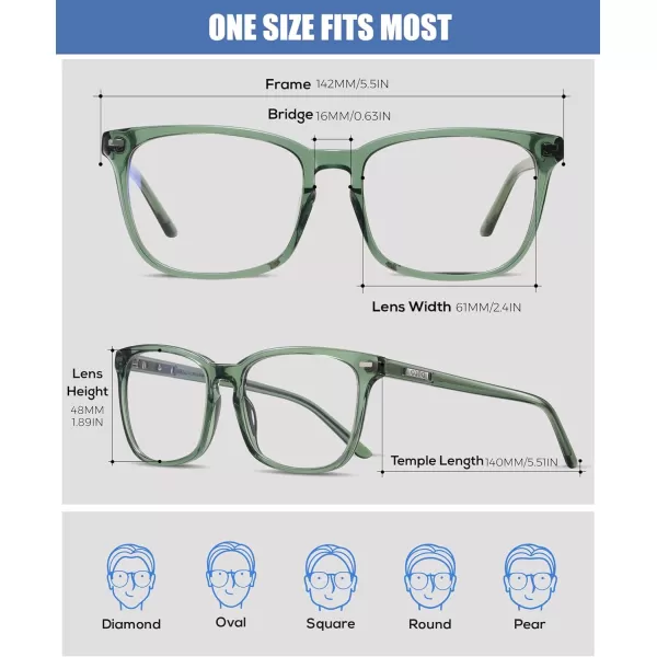 DUCO Retro Square Blue Light Glasses For Men Blue Ray Blocking Glasses Computer Gaming Glasses Nylon Lens Acetate Frame Green 8302Green