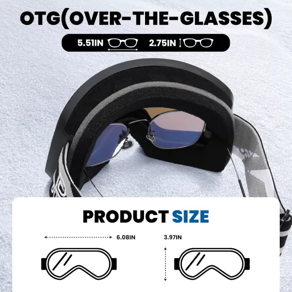 DUCO Ski Goggles Snowboard for Men WomenOTG Lightweight Winter Snowmobile Snow Goggles AntiFog 100 UV Protection DCS001Black Frame Revo Bluesilver Lens