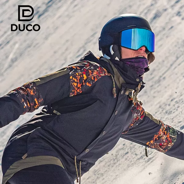DUCO Ski Goggles Snowboard for Men WomenOTG Lightweight Winter Snowmobile Snow Goggles AntiFog 100 UV Protection DCS001Black Frame Revo Bluesilver Lens